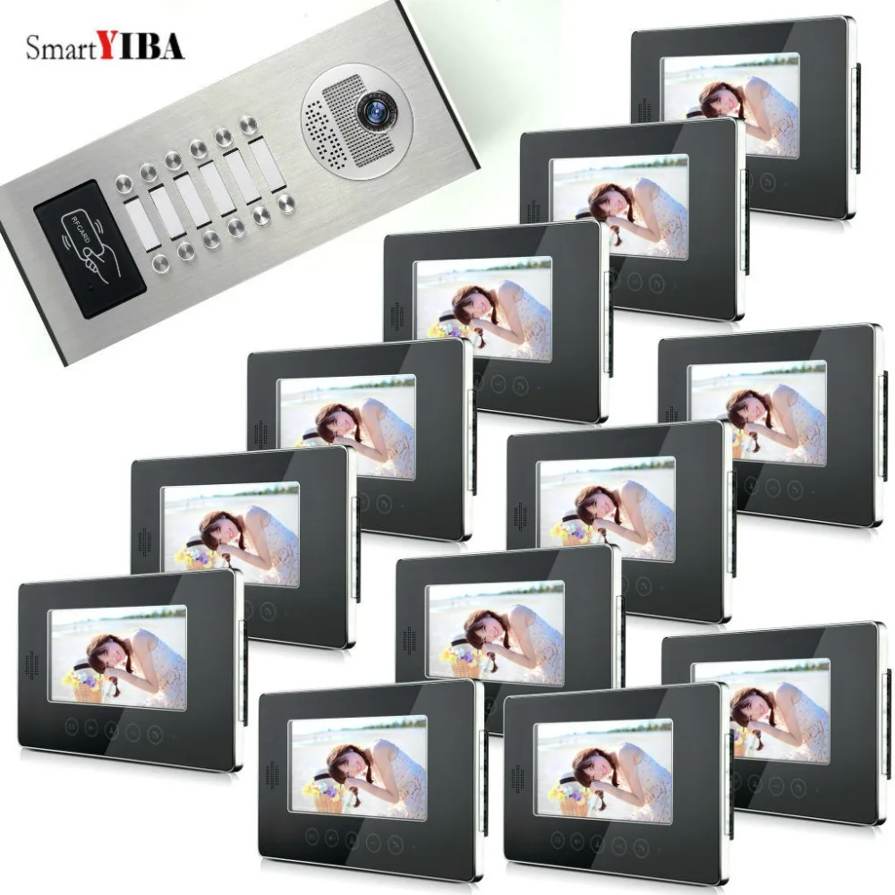 

SmartYIBA Apartment Intercom Wired 7" LCD Video Door Phone Doorbell Audio Visual GATE INTERCOM System RFID Card Access Control