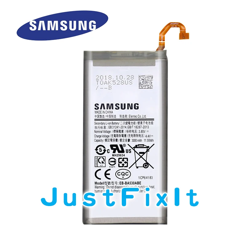 

For Samsung Galaxy A8 2018 A530 SM-A530 A530F Replacement Battery Real Capacity 3000mAh EB-BA530ABE