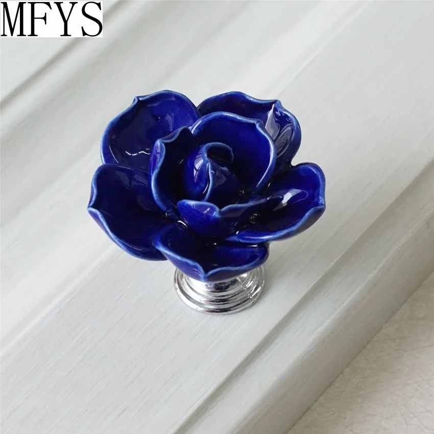 Blue Flower Knob Dresser Knobs Drawer Pulls Handles Silver