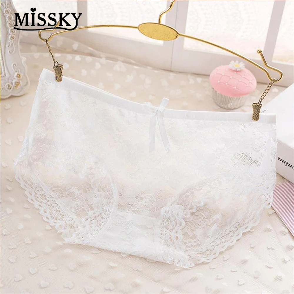 

MISSKY Women Sexy Lace Panties Low Waist Breathable Briefs Hollow Lace Underpants Lingerie Panties Briefs for Women String