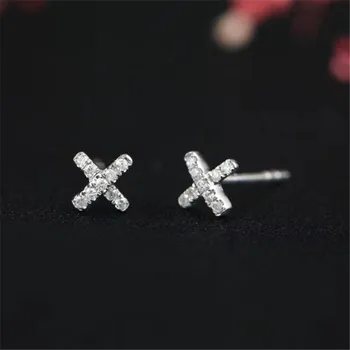 

Aazuo 18K White Gold Real Diamonds IJ SI 0.009CT Letter XX Earring For Women Engagement Wedding Real Gold Au750