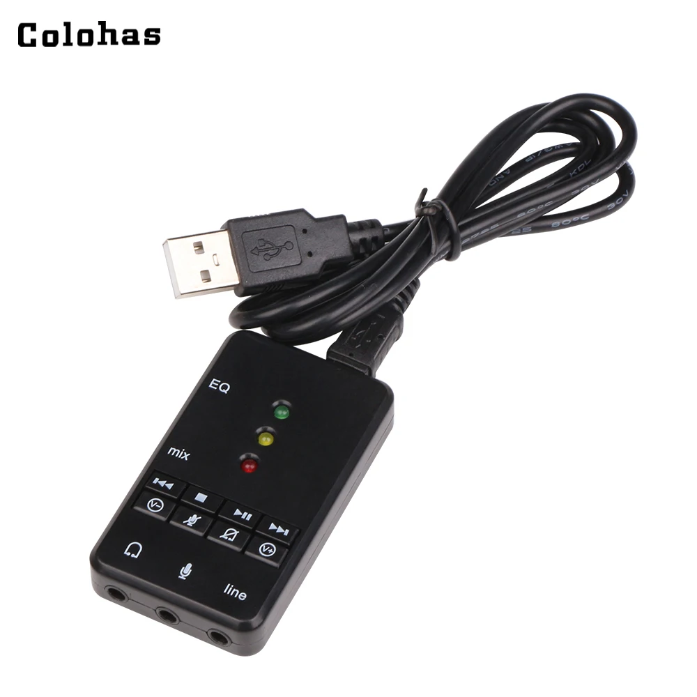 

Colohas External USB 2.0 Sound Card Virtual 7.1 CH 3D Stereo Audio Sound Converter with Line in / EQ / Mix Function Black