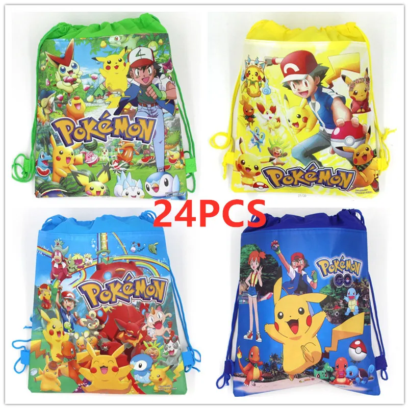 24 шт Покемон го тема Пикачу нетканые ткани сумки Drawstring рюкзак Подарочная сумка