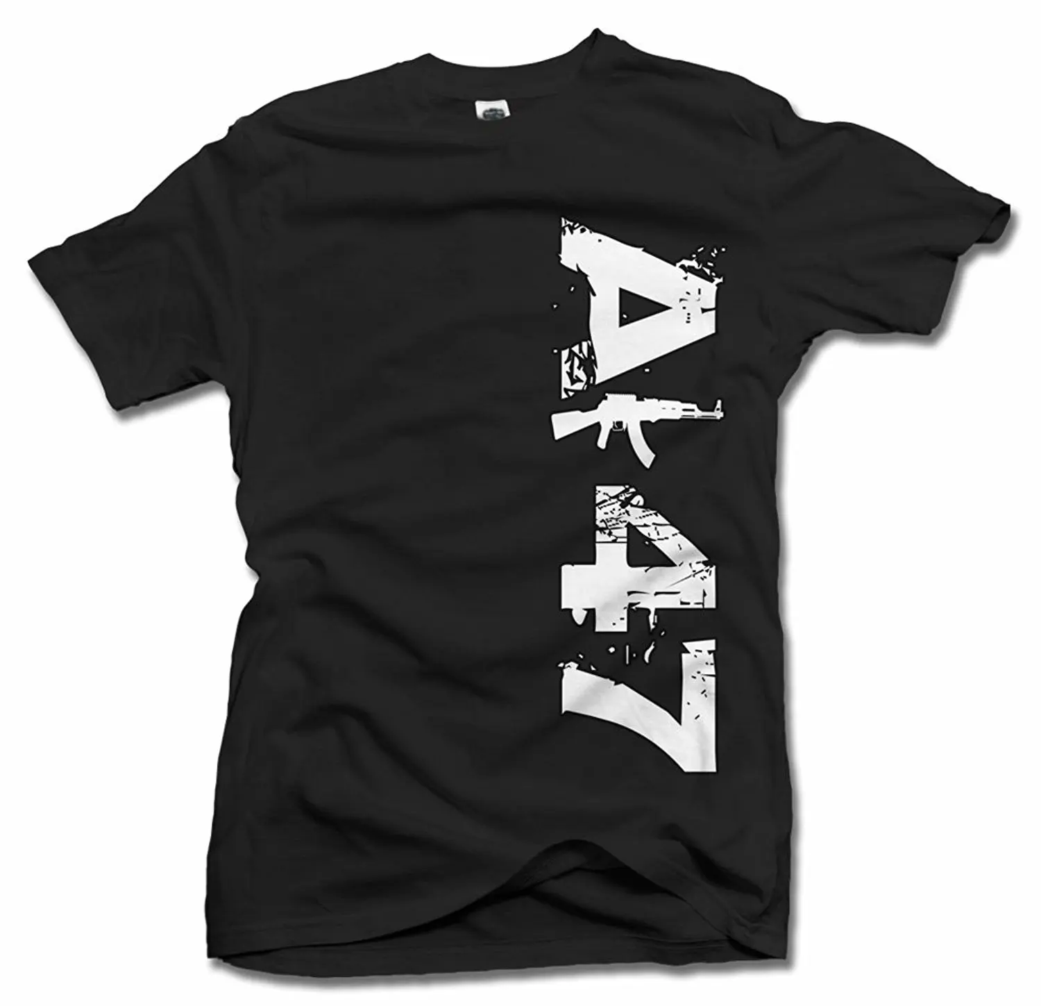 

Newest 2018 T Shirt Men O Neck Cotton T-Shirt Ak-47 Vertical Fashion Gun T-Shirt Black Men'S Tet Shirts Online
