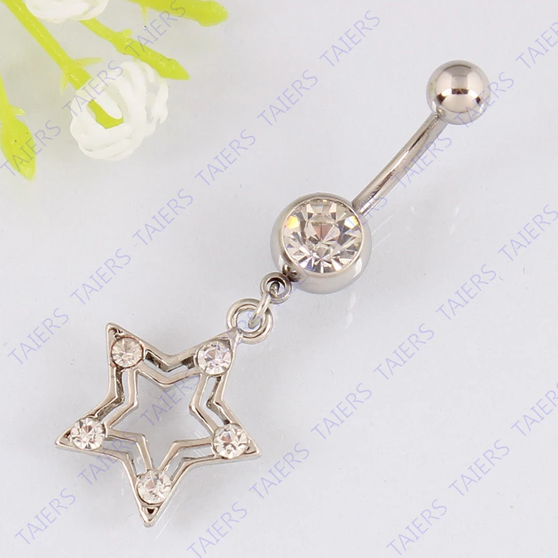Anello Della Pancia Stella A Cinque Punte Monili Penetranti Del Corpo Di Vendita Al Dettaglio Ombelico Bar Anello Dell'Ombelico 14G Acciaio Chirur