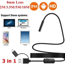 8 мм USB 3-в-1 эндоскопа Micro Тип usb-c 2/3. 5/5/10 м 1200P HD Borescope Водонепроницаемый IP68 USB видеонаблюдения с защитой от воды Камера