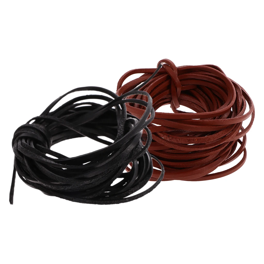 2 Pieces 3 mm Flat Genuine Leather Cord Soft 5 M Flat Rope Thread String DIY Jewelry Findings