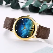 Montre Femme кварцевые часы дамы Для женщин мода Звездное небо кожаный ремешок аналоговые кварцевые сзади для Пара Круглый наручные часы