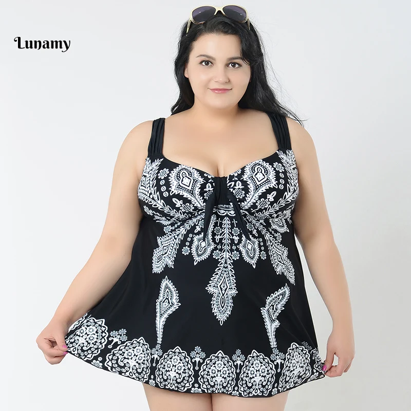 58 70/4XL 10XL сексуальный купальник из двух частей размера плюс женская юбка с принтом