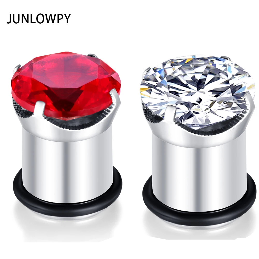 JUNLOWPY 1pcs Rhinestone Ear Plugs Ear Gauges Double Flare Ear Flesh Tunnel Expanders Piercing