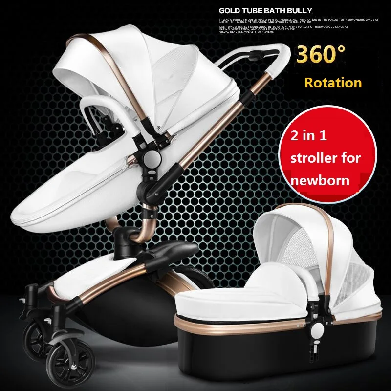 

Aulon factory PU leather 360 degree rotation baby stroller pram 2 in 1 travel system seat with carrycot pram,baby carriage