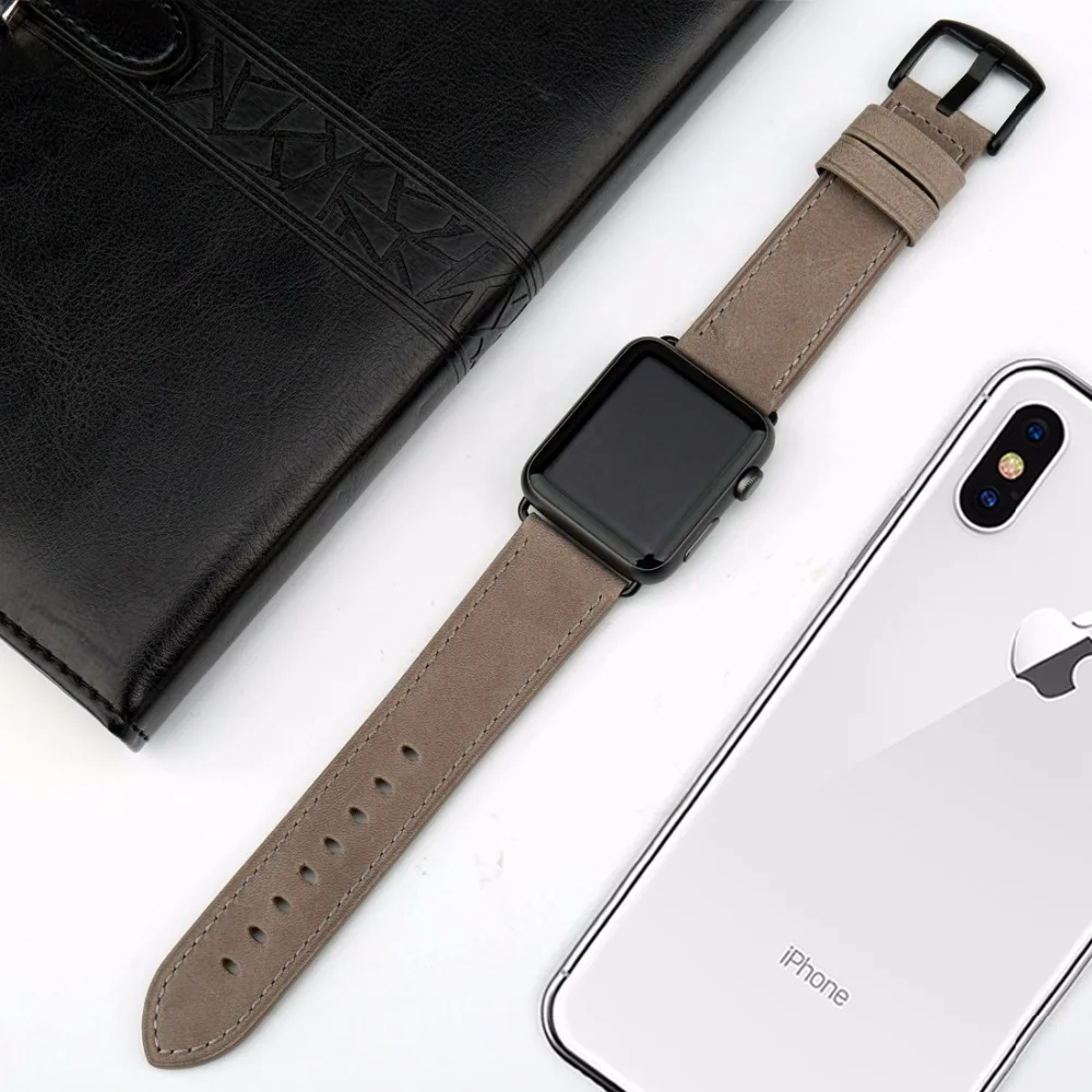 Кожаный ремешок для часов MAIKES Apple Watch 44 мм 40 серии 4 3 2 1 все модели iWatch Band 42 38