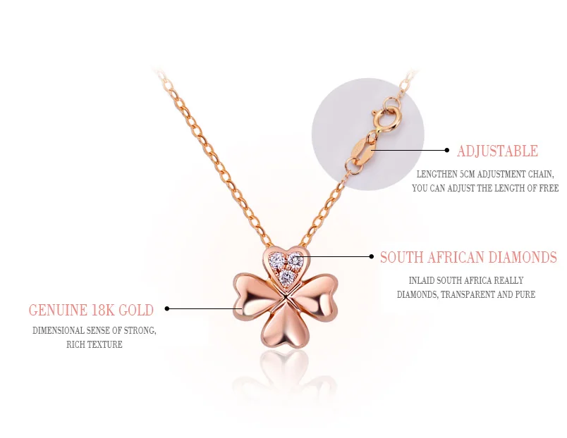 18k Gold Diamond Necklace Pendant Female Women Girl Miss Gift Chain Charm Clover Trendy Party Rose White Yellow drop shipping