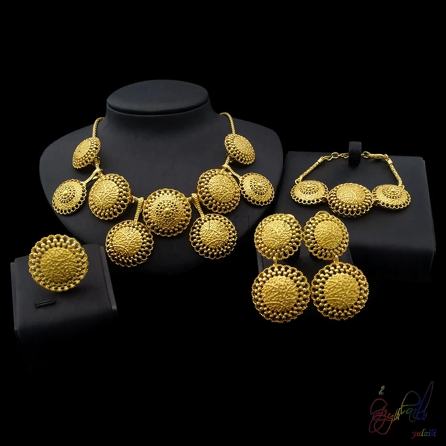 

Free Shipping Yulaili New Arrival Pure Gold Color Zinc Alloy Fashion Round Ethiopia Jewelry Sets For Ladies