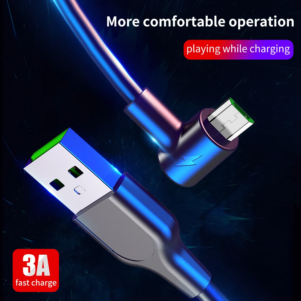 

90 Degree 3A Micro USB Cable Charger Data Microusb Fast Charging Cable For Samsung S8 S9 S10 Huawei Andriod Mobile Phone Cables