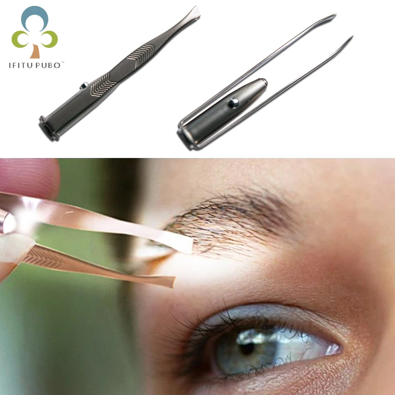 1pc Women Professional Eyebrow Tweezers With LED Light Eye Brow Trimmer