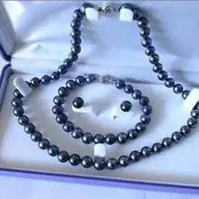 7- 8 мм черный Akoya культивированный жемчуг серьги браслета ожерелья H