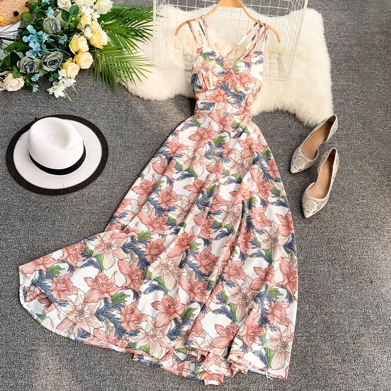 

MUMUZI Summer Women Dress 2019 Vintage Sexy Bohemian Floral Tunic Beach Dress Sundress Red White Pink Dress Female Brand