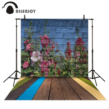 

Allenjoy kids background for photography Vintage brick wall flower colorful woodboard backdrop photo studio profession photocall