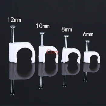 

100 pcs 4/5/6/7/8/9/10/12mm cable steel nail line card card wire line circular Cable Clips trough Wire fixing White CZYC