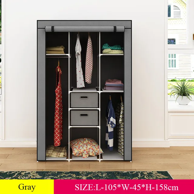 Simple Wardrobe Sliding Doors Down Assembled Nonwoven Storage Cabinet ...