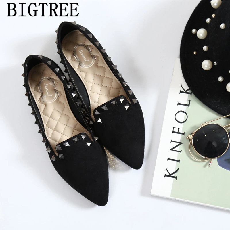 

flat platform suede shoes women pointed toe flats rivet creepers harajuku shoes 2019 women luxury shoes women designers ayakkabi
