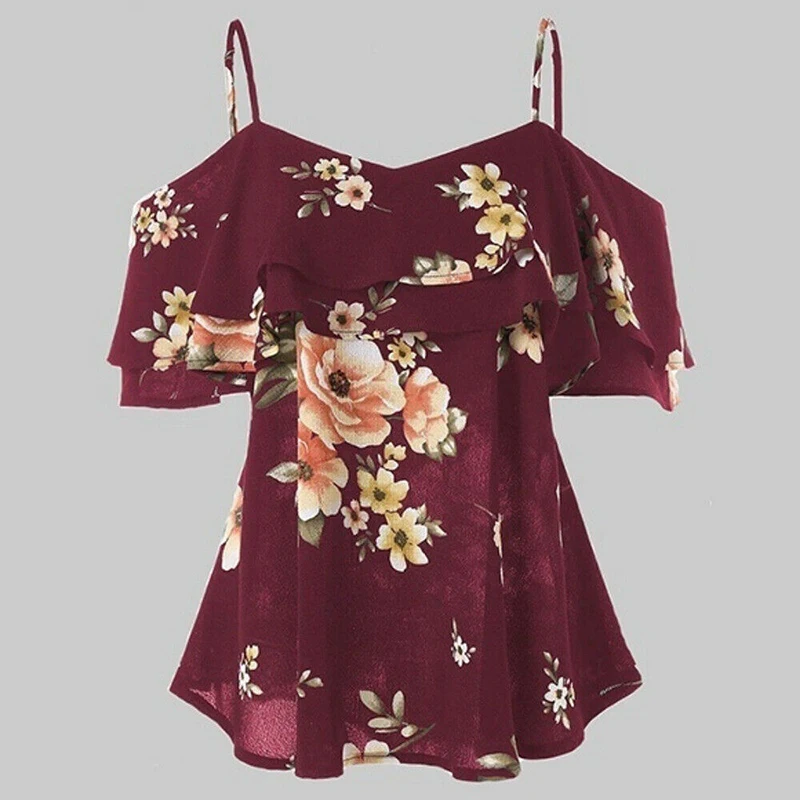 Floral Printed Blouse Woman Loose Sexy Shirt 2019 Women's Clothes Ladies Summer Boho Ruffles Shirts Female Cold Shoulder Tops
