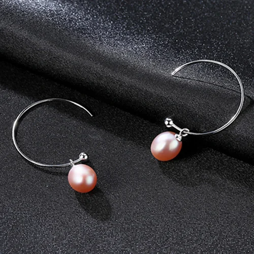 Fenchen Big Circle Freshwater Pearls Drop Earrings Women Fine Jewelry Authentic 925 Sterling Silver Brincos Christmas Gift AE002 - Цвет камня: Purple