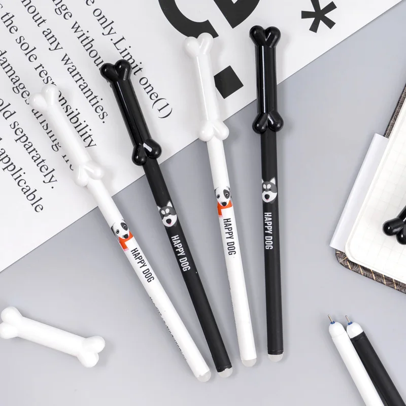 

4 pcs Erasable Gel Pens Cartoon happy dog blue Ink kawaii gift gel-ink pens for writing Cute stationery office school supplies