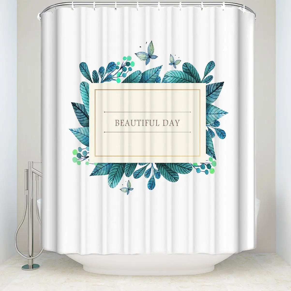 Waterproof Eco Friendly Shower Curtain Creative Green Leaf Background