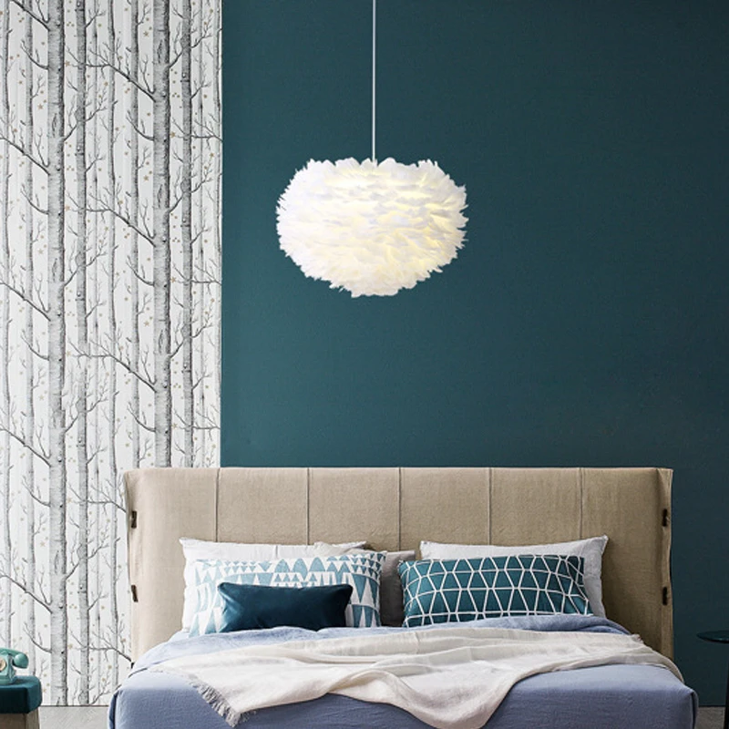

Pendant Feather Lamp with 3Color Bulb HangLamp Fashion Feather Droplight E27 Bedroom Dreamlike Feather Chandelier Drop Shipping