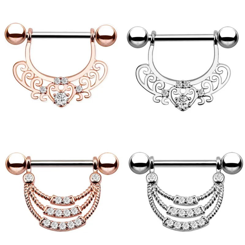 

2Pcs New Arrival Zircon Leaf Style Dangle Nipple Piercing Shape Piercing Shield Bars Surgical Steel Piercing Nipple Piercing