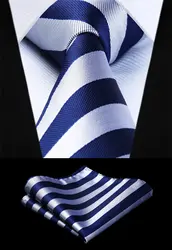 Вечерние свадебные классические платок галстук тканые Для мужчин галстук Темно-синие серый полосатый галстук платок Набор # TS724V8S