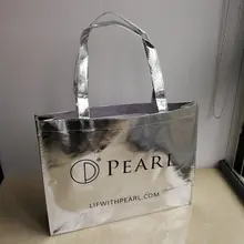 500 шт/партия 30Hx40x10cm Самый дешевый Модный магазин одежды серебряный металлик PP глянцевый Нетканый хозяйственная сумка для шоу обуви