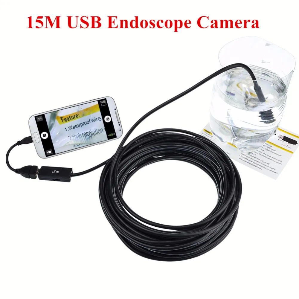 New 15M USB Borescope Endoscope Inspection Camera 4 LED 10mm Lens