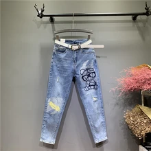 Прямой максимальной длины Высокая талия джинсы, джинсы для женщин, на пуговицах; с карманами из искусственного застежек-молний отбеленные уличная рваные Винтаж