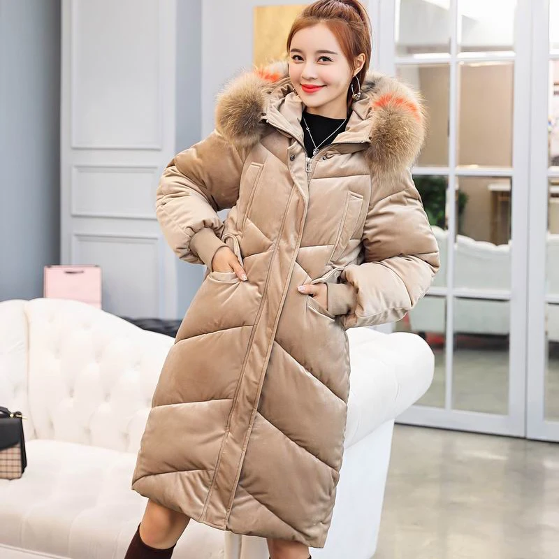 Femelle Manteau Neige Femmes Coton De Bas Vers Velours Veste Ciel coffee pu Chaud Grand Longue Mujer Col Noir rose Le Nouveau Fourrure Survêtement Épais D'hiver 2018 Parkas dTXqZwxzz