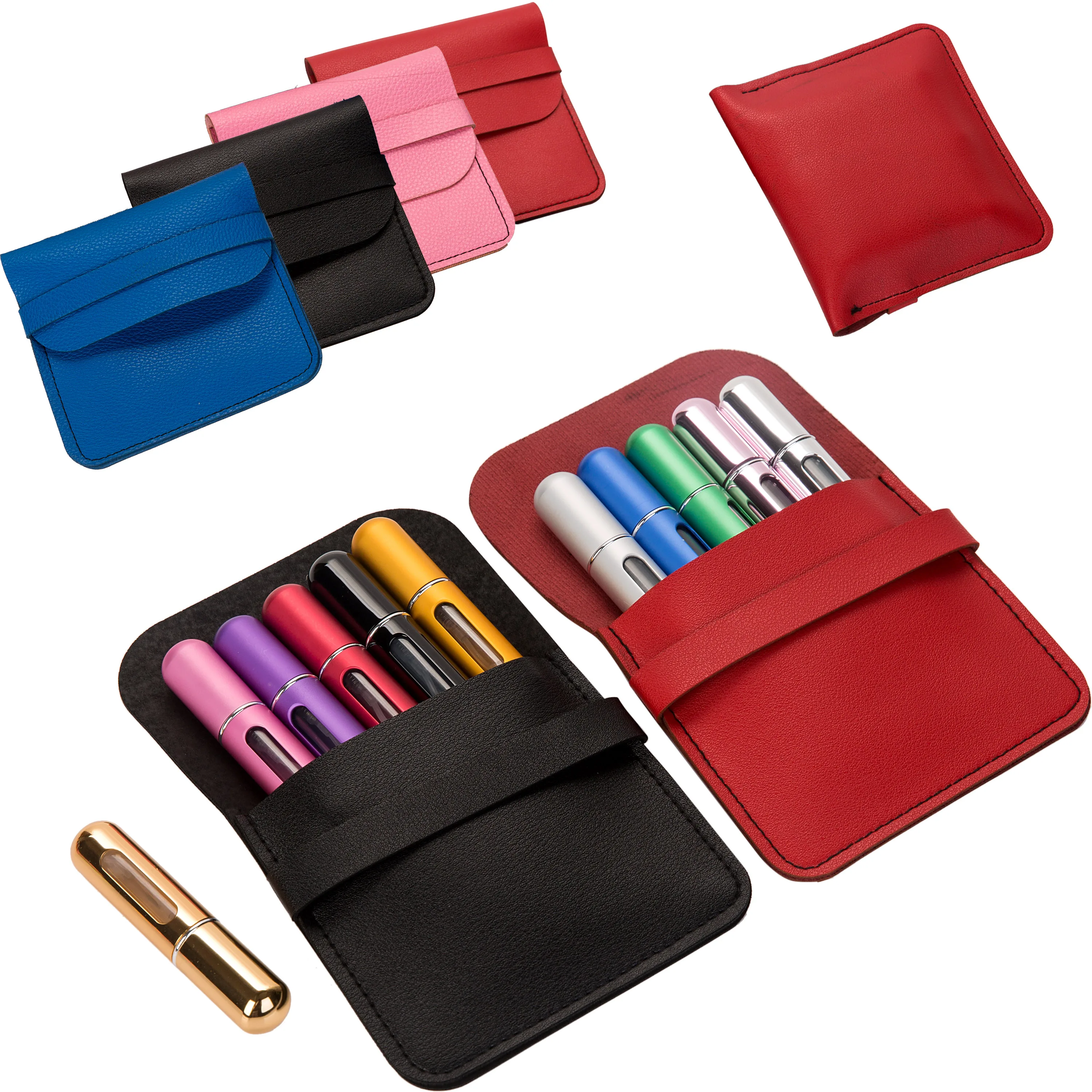 

MUB-5pcs Refillable Perfume Spray Bottle with Leather Bag Portable Mini Perfume Atomizer with Package Empty Cosmetics Container
