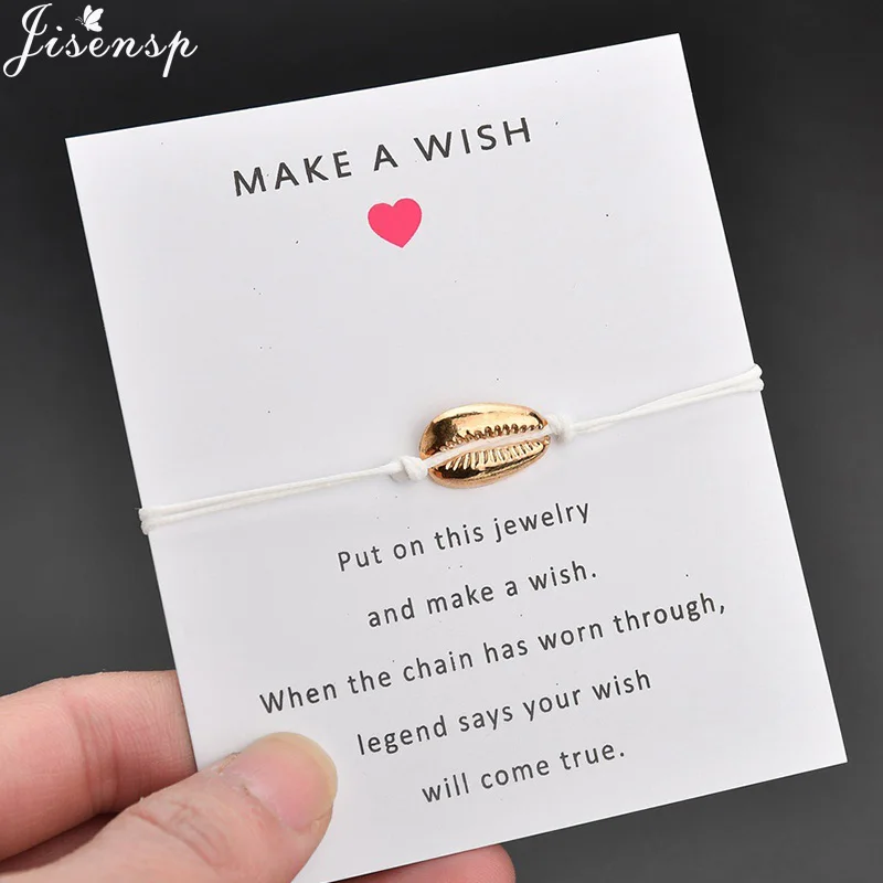 

Jisensp Lucky Wishing Seashell Bracelets for Women Kids Simple Fashion Beach Shell Adjustable Bracelet Best Jewelry Gift