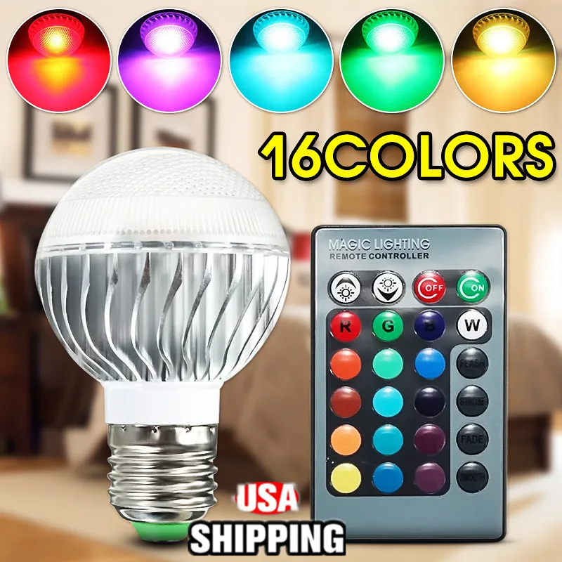 

RGB LED Light Bulb E27 9W 16 Color Change LED Globe Bulb Enegry Saving Spotlight with 24 Key IR Remote Control 85-256V