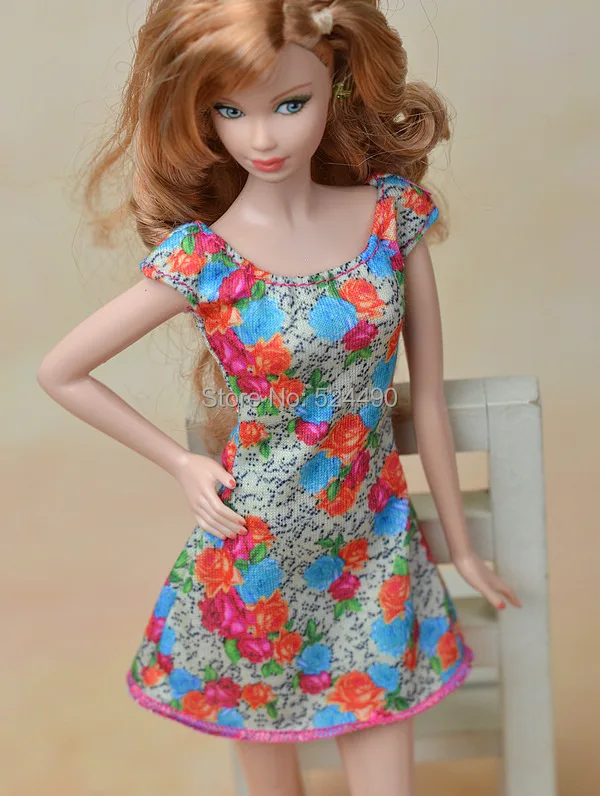 

New 2015 Original Colorized Flower Floral Skirt Dress Leasure Wear Clothing Clothes Outfit For Kurhn Barbie Doll Baby Toy Gift