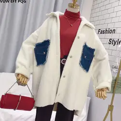 Осень и зима новый женский корейский вариант шить джинсовый карман короткий параграф ягненка пальто с мехом дикий свободный студент