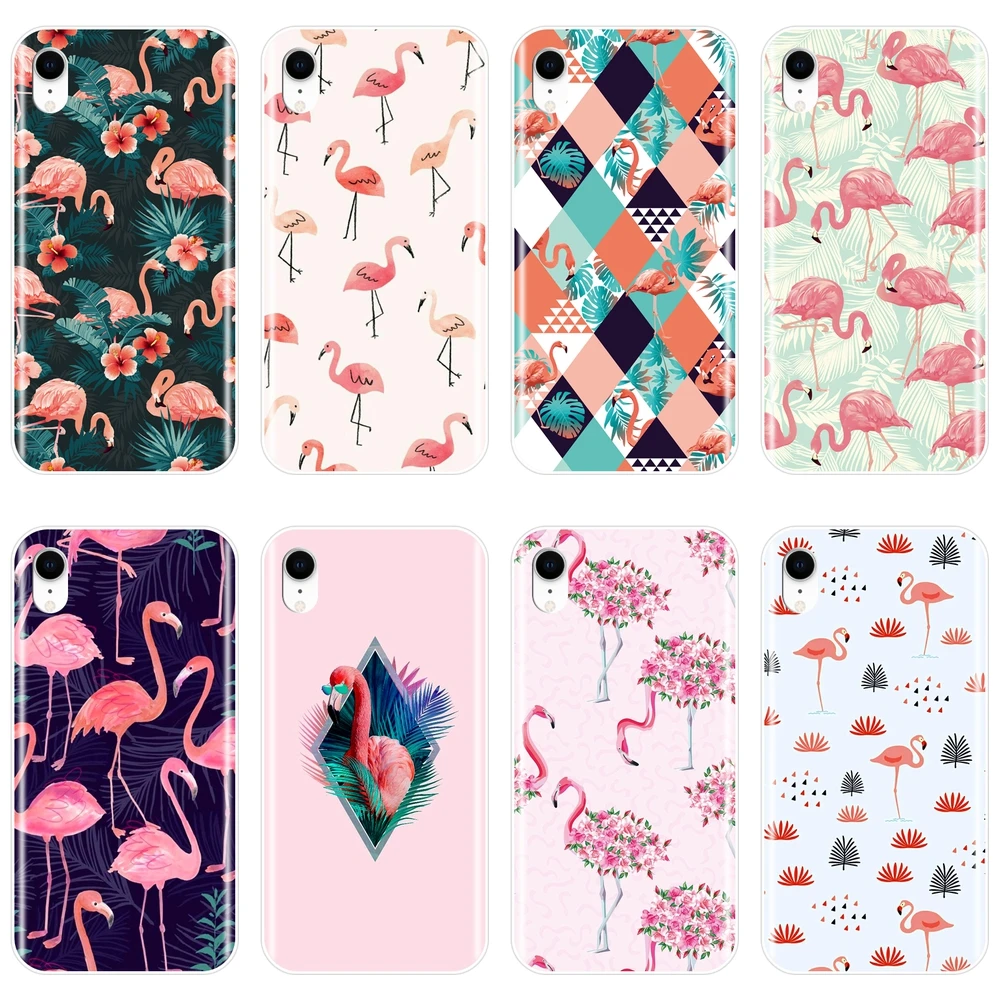 Модный чехол для телефона с фламинго iPhone 6 S 7 8 X XR XS Max силиконовый мягкий