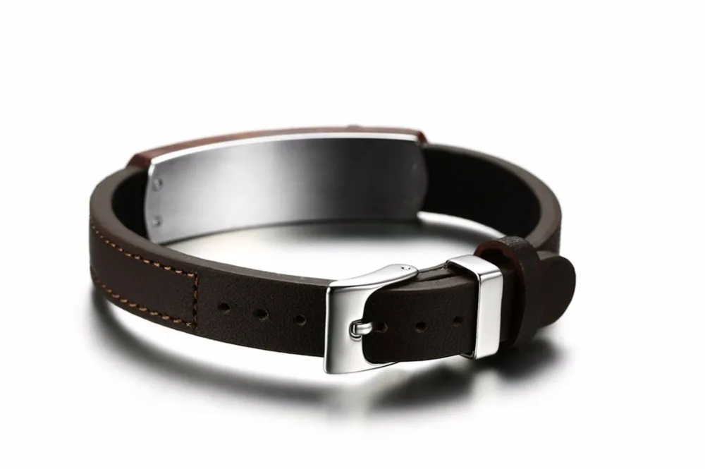 Mens Genuine leather bracelet in Brown Rosewood Cross Inlay Tag Adjustable Wristband Stainless Steel Buckle Men Jewelry  Pulseira Braslet Masculina Bracciale Pulseras Hombre bileklik 17