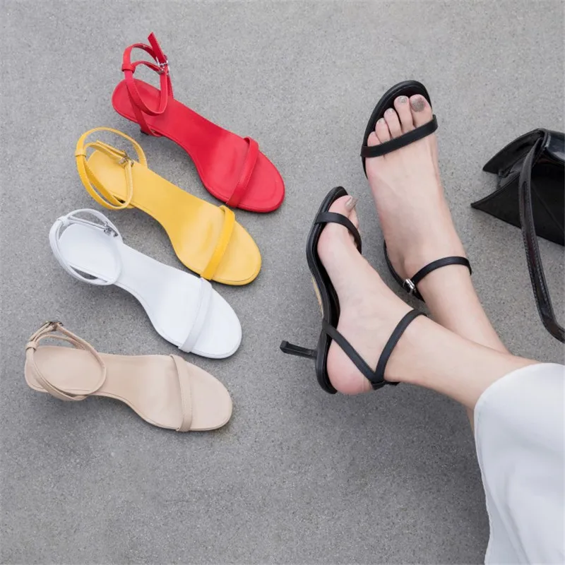 

PXELENA Concise Lady Stiletto High Heels Sandals Genuine Leather Ankle Strap Date Dress Office Women Shoes 5 Candy Color 34-42