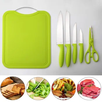

Memokey 6pcs/set Stainless Steel Kitchen Knives Chef Knife Sets cutting board Utility Bread Cooking Tools Kitchen Scissors B