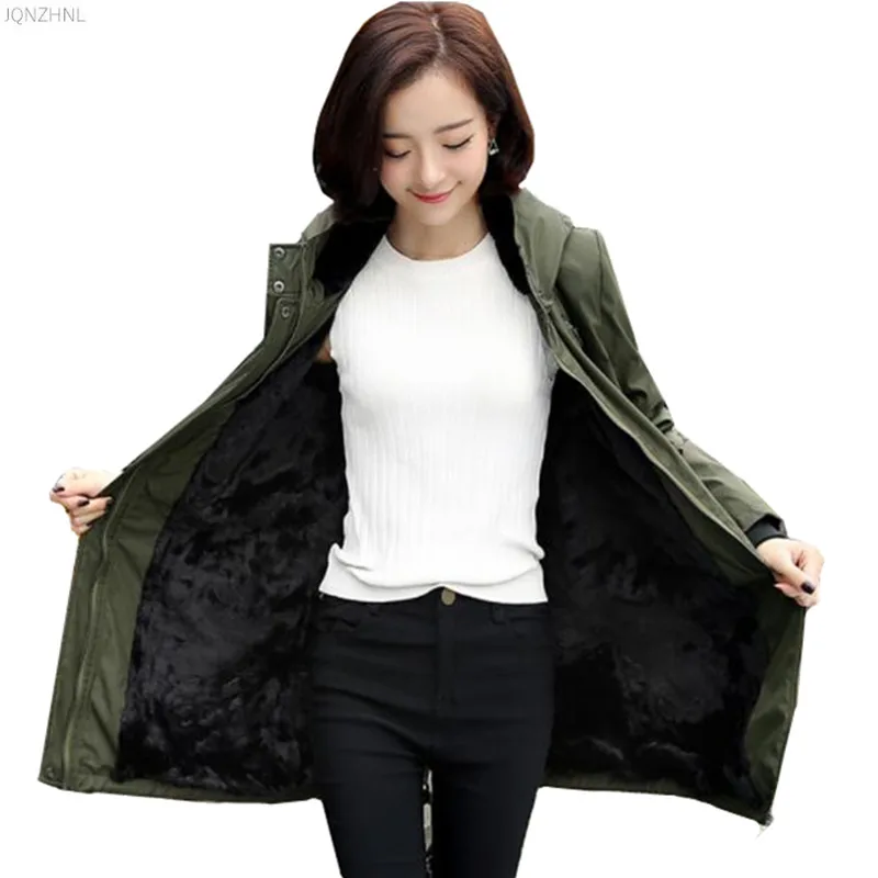 

Super size women jacket loose casual hooded plus velvet thick warm mid-length windbreaker jacket autumn winter coat 4XL 5XLAS765
