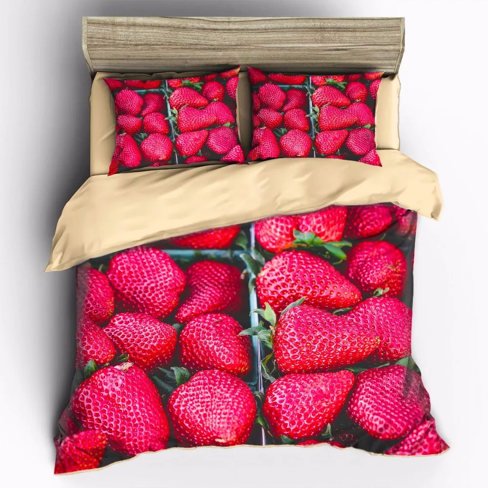 Ahsnme Seductive Fruit Strawberry Pattern Duvet Cover Sets Red