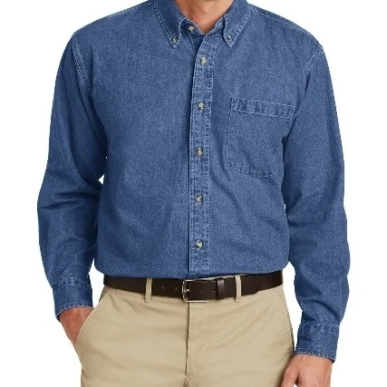 Port Authority S100 Mens Heavyweight Denim Shirt Dark Blue Stonewashed - 4XL (1)