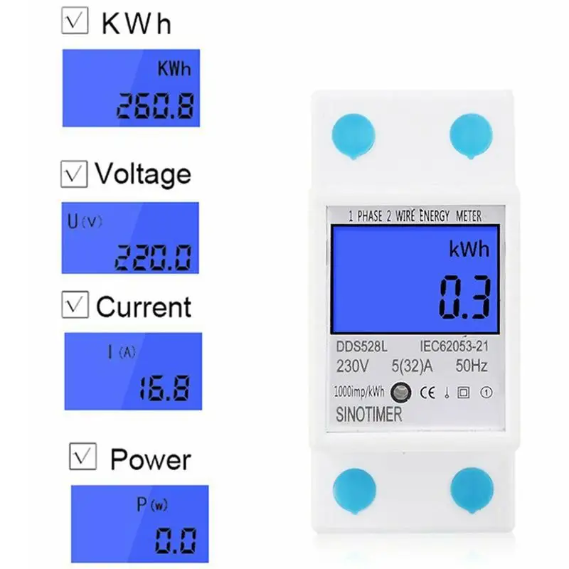 

Single Phase Two Wire LCD Digital Display Wattmeter Power Consumption Energy Electric Meter kWh AC 220V 50Hz Electric Din Rail
